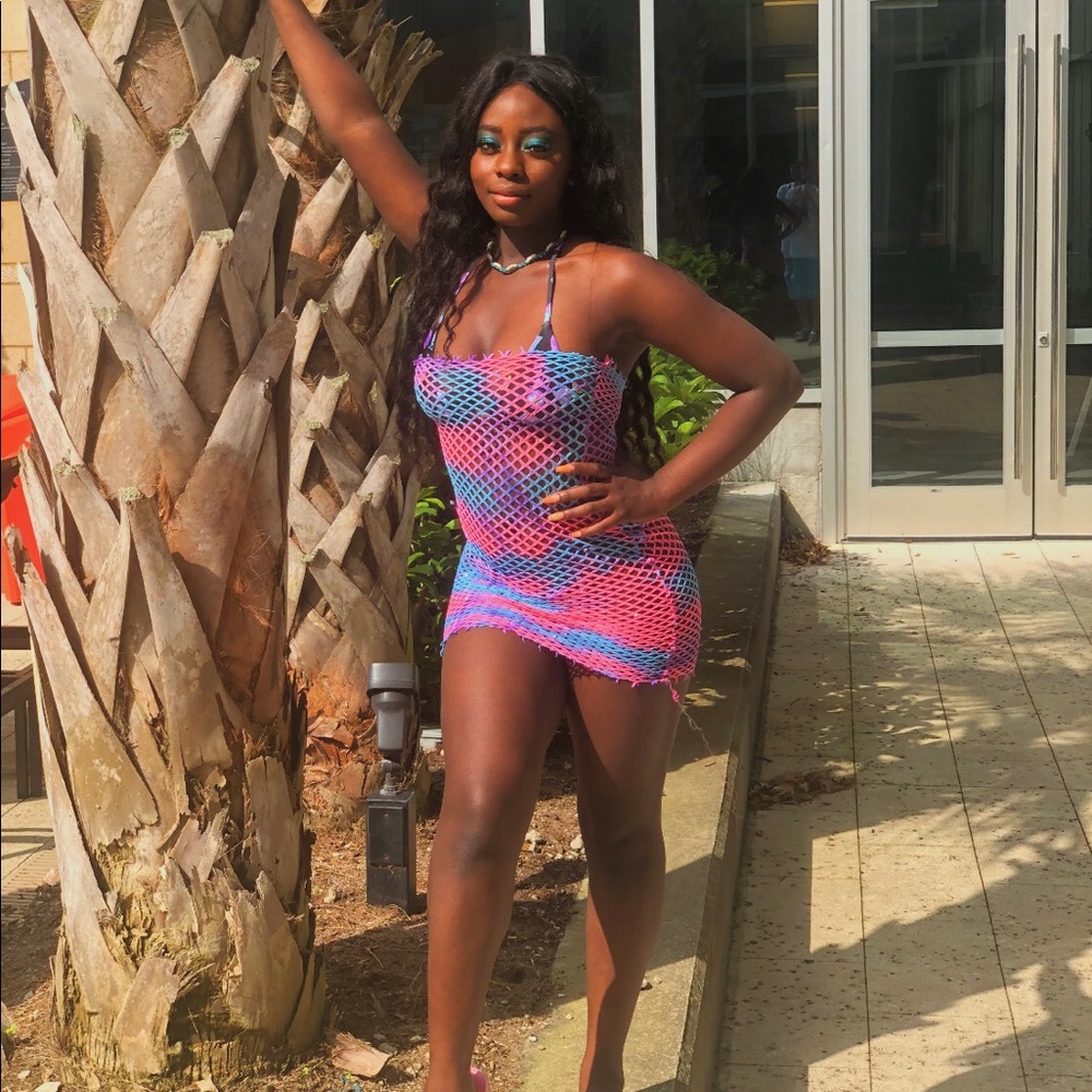 Glitter Tie Dye Fishnet Tube Dress